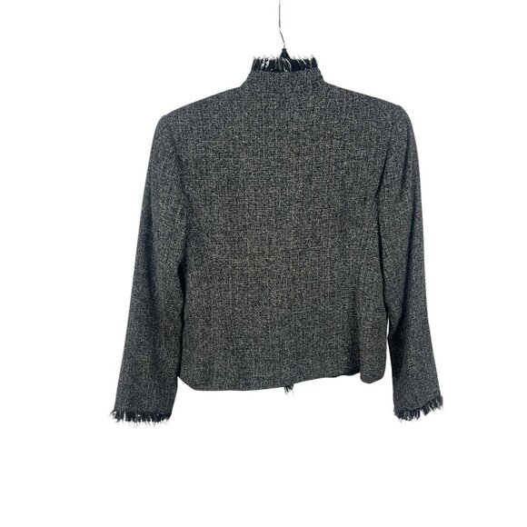 Vintage SEV Women's Wool Blend Cropped Jacket Fringe Trim Open Front Neutral - Picture 9 of 14